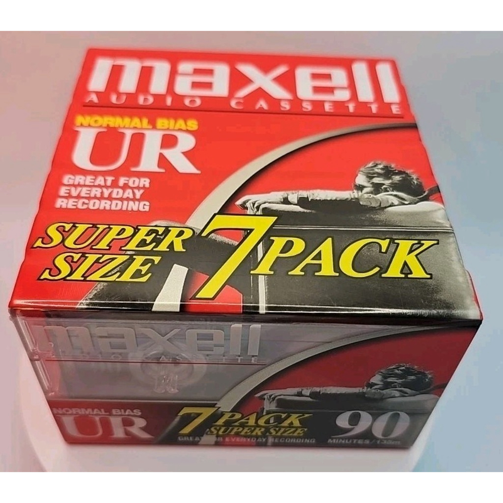 Maxell Normal Bias UR 90 Audio Cassette Blank Super Size 7 Pack New Sealed